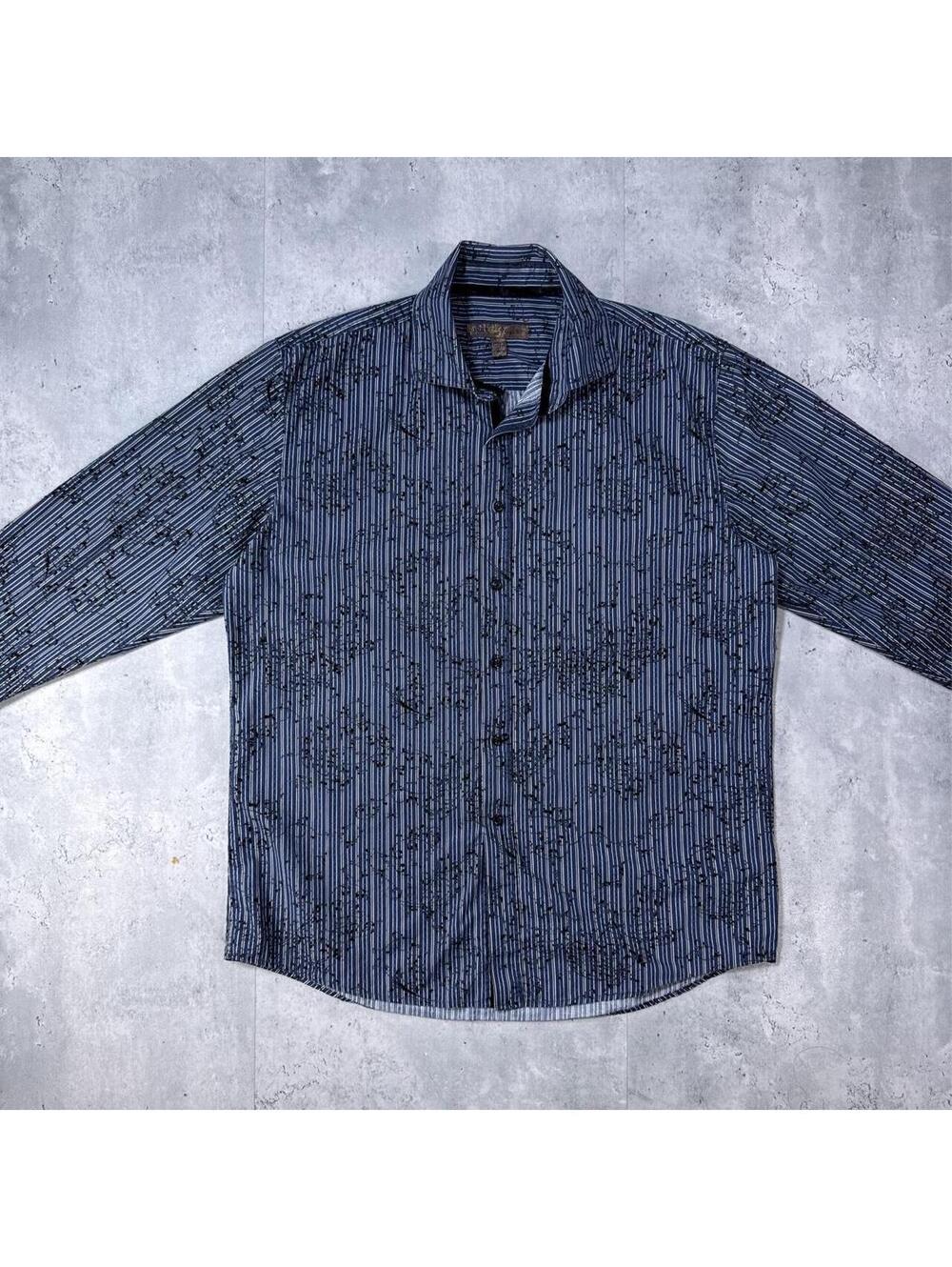 Y2K Affliction Style Roses Blue button up long sleeve shirt